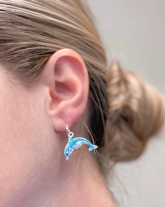 Enamel Dolphin Dangle Earrings