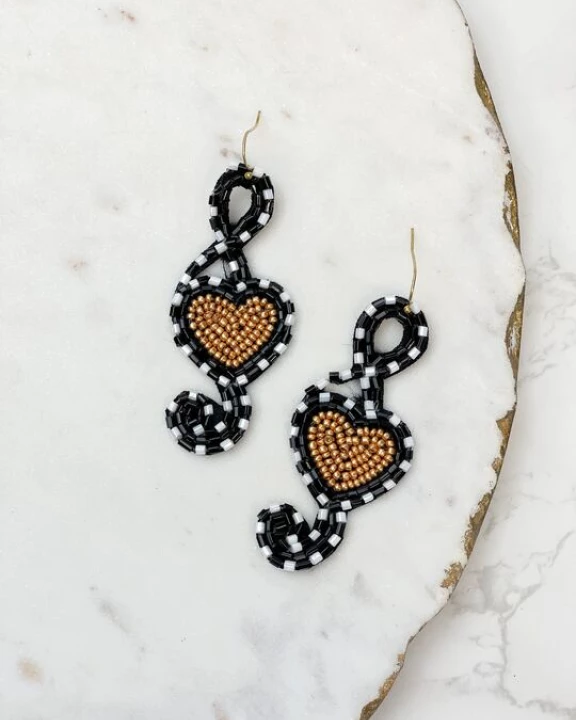 Heart Music Note Beaded Dangle Earrings