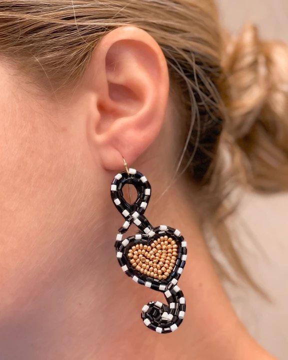 Heart Music Note Beaded Dangle Earrings