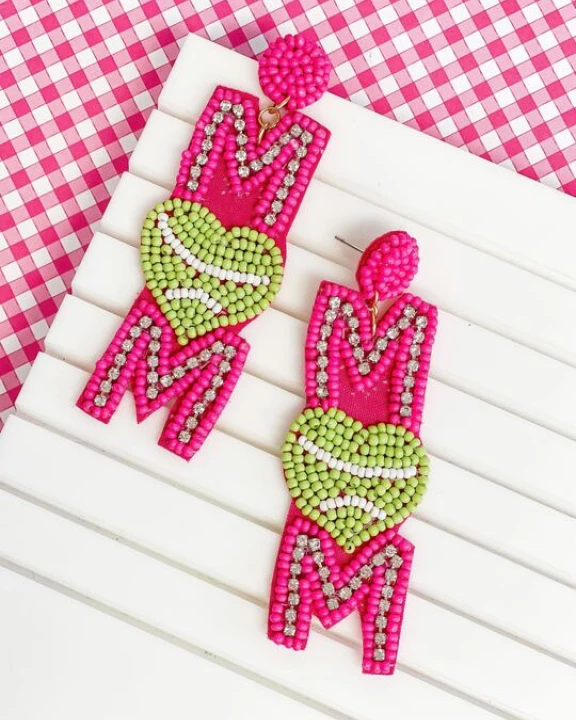 Glitzy Tennis Mom Beaded Dangle Earrings