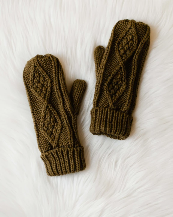 Muted Olive Cable Knit Mittens