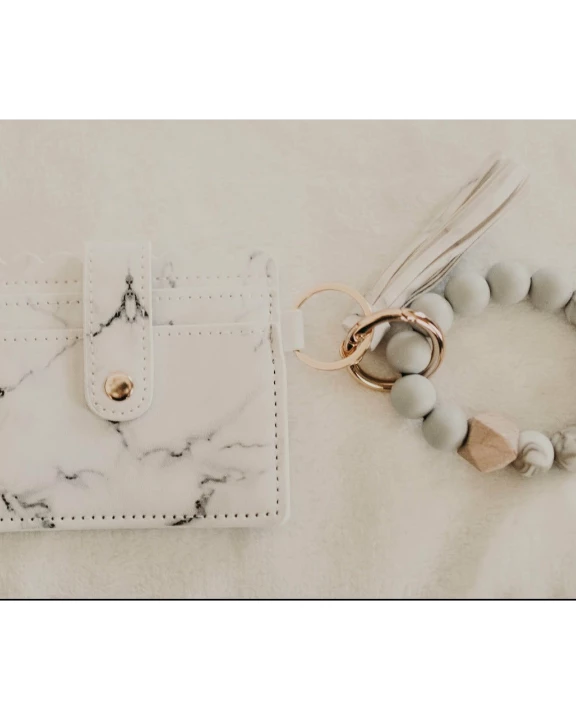 Silicon Key Ring with Card Holder - Marble
