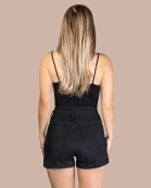 20192 - Denim Shorts with Black Shiny Fringe