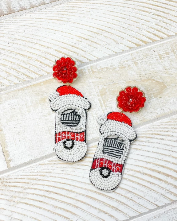 Santa Spiked Seltzer Beaded Dangle Earrings