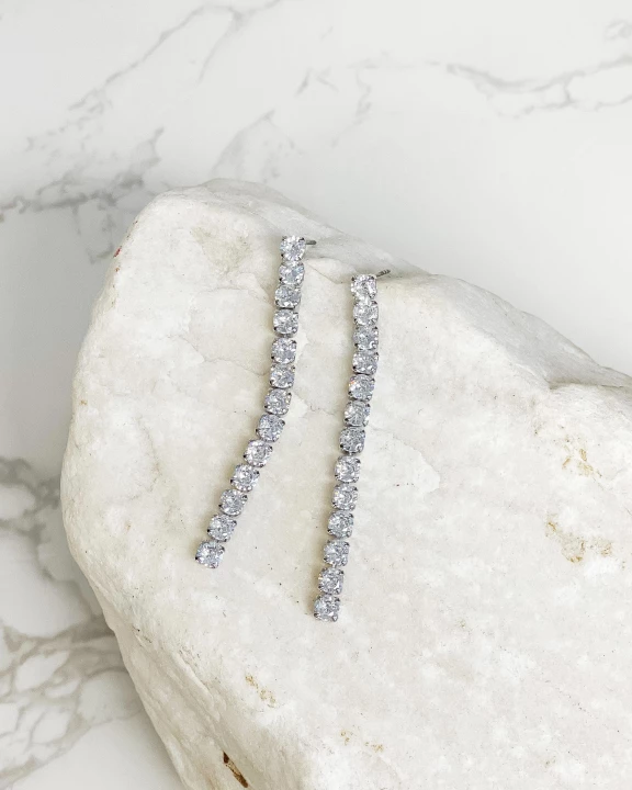Cubic Zirconia Tennis Drop Earrings