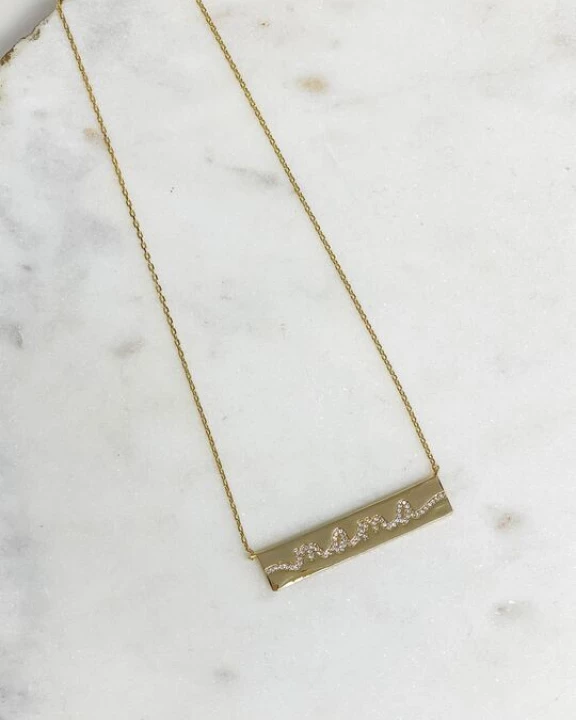 Cubic Zirconia 'mama' Bar Pendant Necklaces