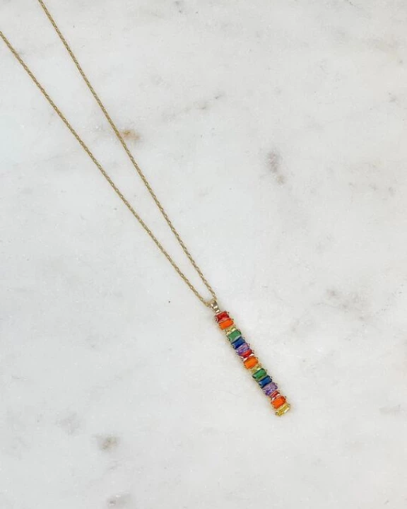 Cubic Zirconia Rainbow Bar Pendant Necklace