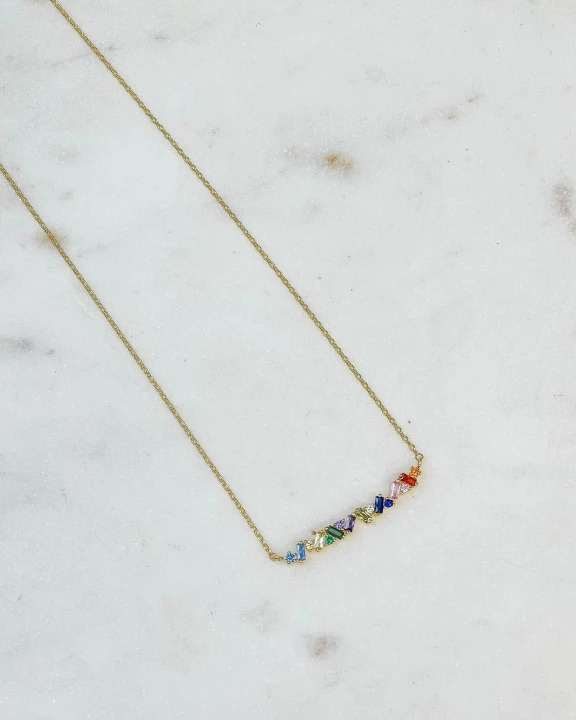Cubic Zirconia Rainbow Baguette Bar Pendant Necklace