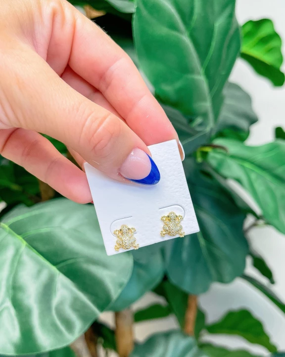 Cubic Zirconia Frog Stud Earrings