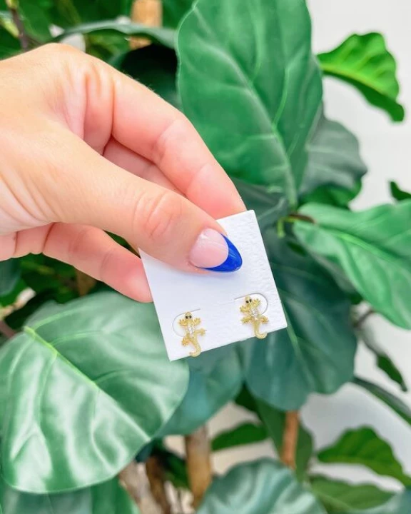 Cubic Zirconia Gecko Stud Earrings
