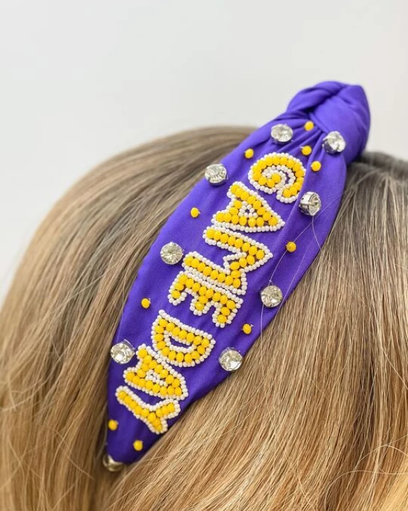 'Game Day' Embellished Headbands - Purple & Yellow