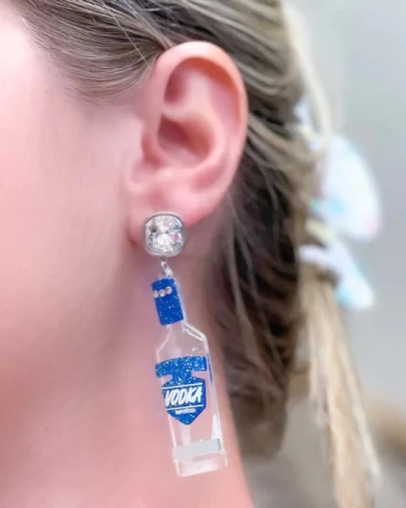 Boozy Bottle Crystal Dangle Earrings - Vodka