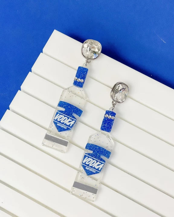 Boozy Bottle Crystal Dangle Earrings - Vodka