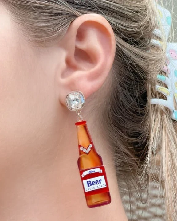 Boozy Bottle Crystal Dangle Earrings - Beer