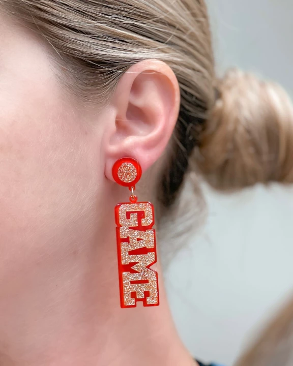'Game Day' Statement Dangle Earrings - Red & Gold