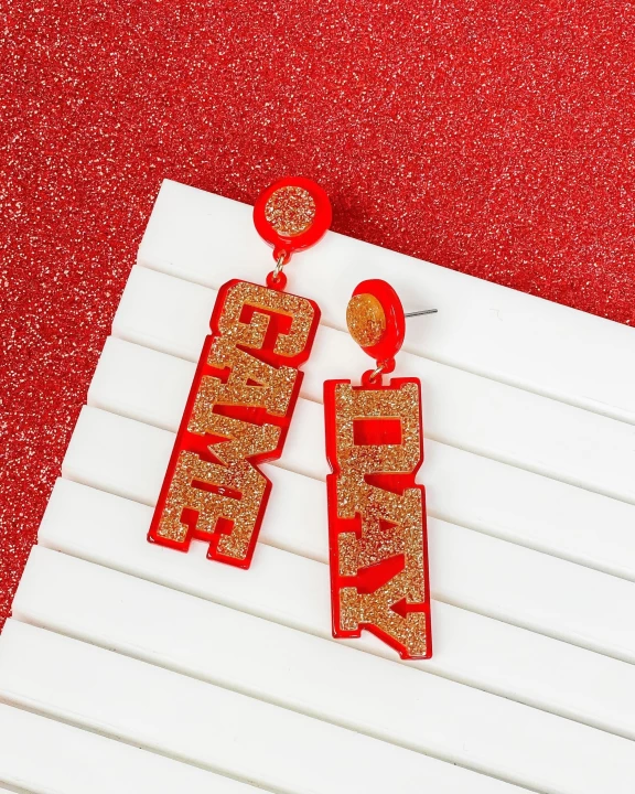 'Game Day' Statement Dangle Earrings - Red & Gold