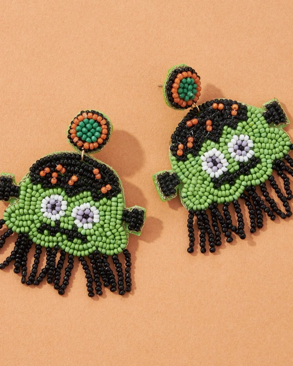 Frankenstein Seed Bead Fringe Earrings