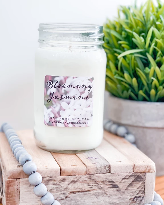 16oz Pure Soy Mason Jar Candle - BLOOMING JASMINE
