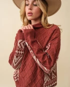 Quilted Turtle Neck Cable Oversize Sweater