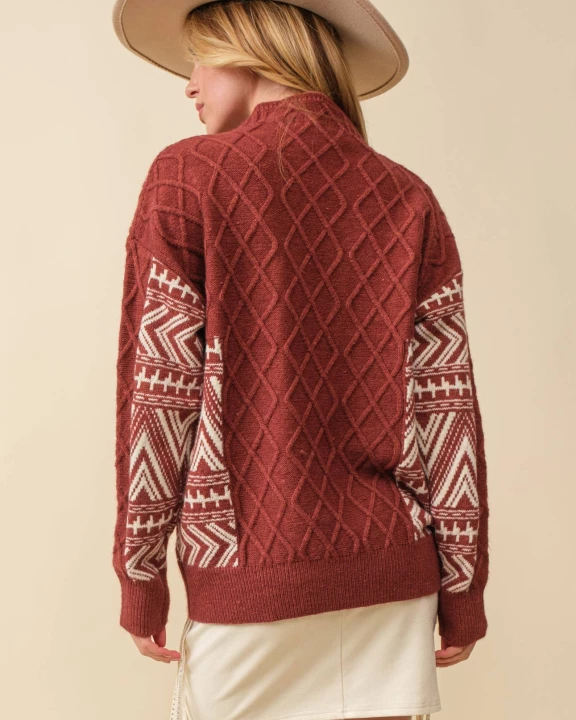 Quilted Turtle Neck Cable Oversize Sweater