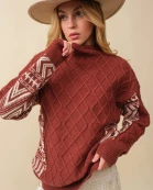 Quilted Turtle Neck Cable Oversize Sweater