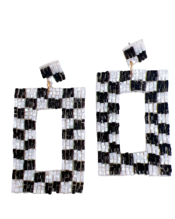 Checkered White/Black Earrings S13