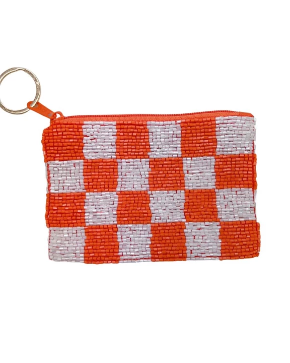 Checkered Orange/White Keychain Pouch V6