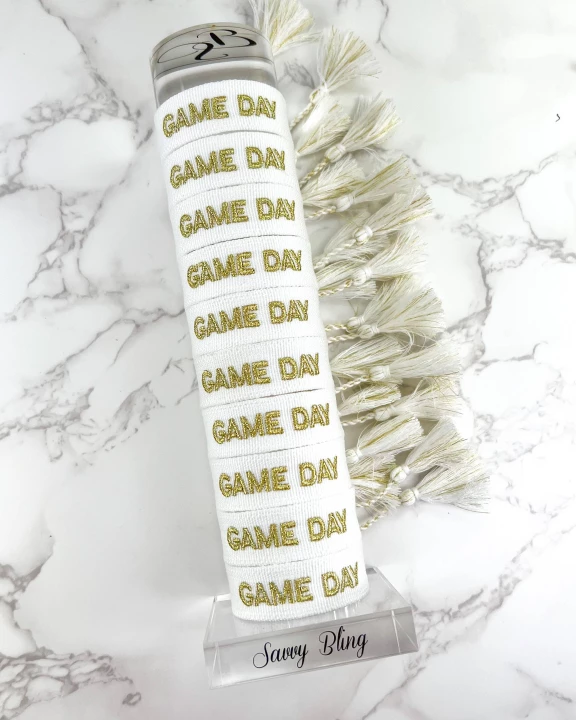 White and Gold Game Day Embroidered Bracelet