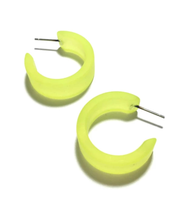 Neon Yellow Frosted Wide Classic Hoop Earrings