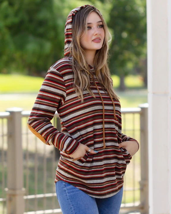 10616 - Striped Hoodie with Elbow Patches