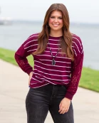 10622 - Striped Top with Lace Sleeves