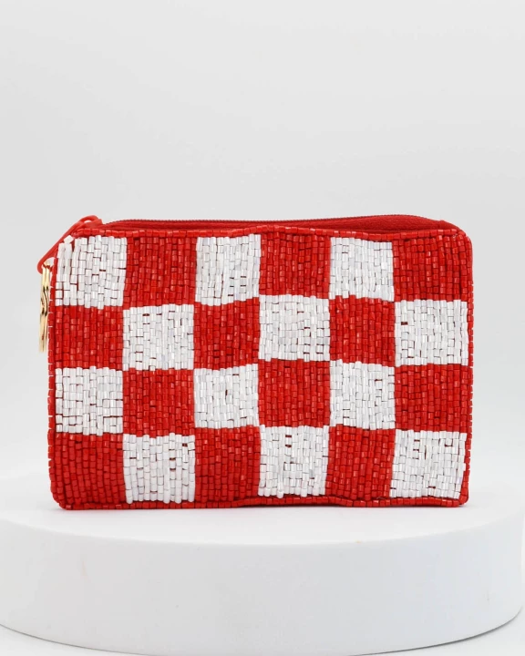 Checkered Red/White Keychain Pouch V6
