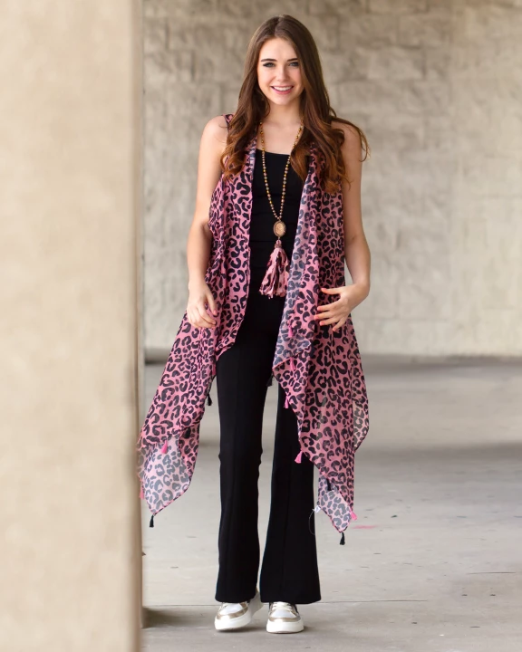7895 - Leopard Vest With Tassels