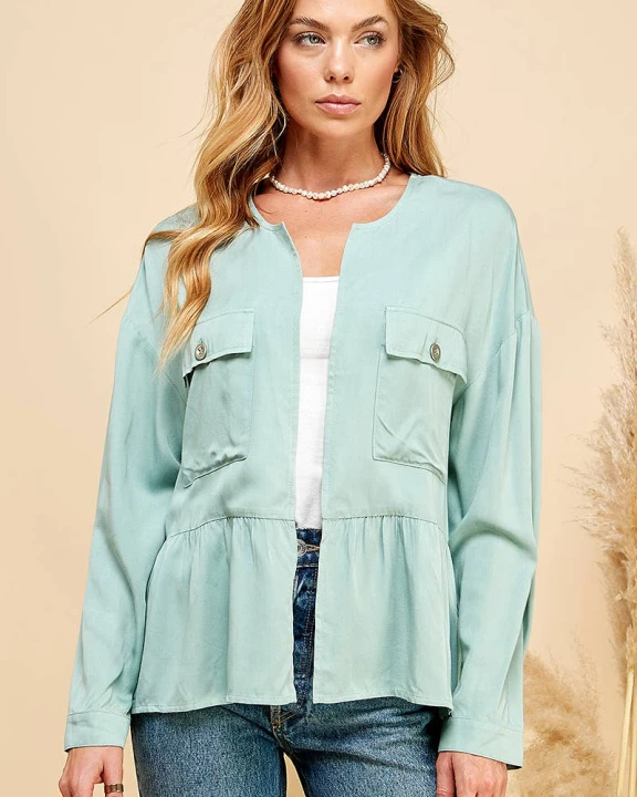 CSP9076 Women Front Pocket Long Sleeve Boho Loose Jacket