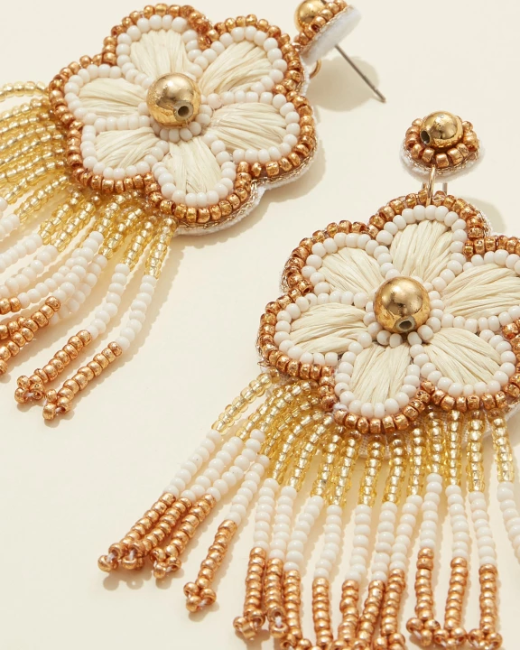 Bridal Flower Seed Bead Tassel Earrings