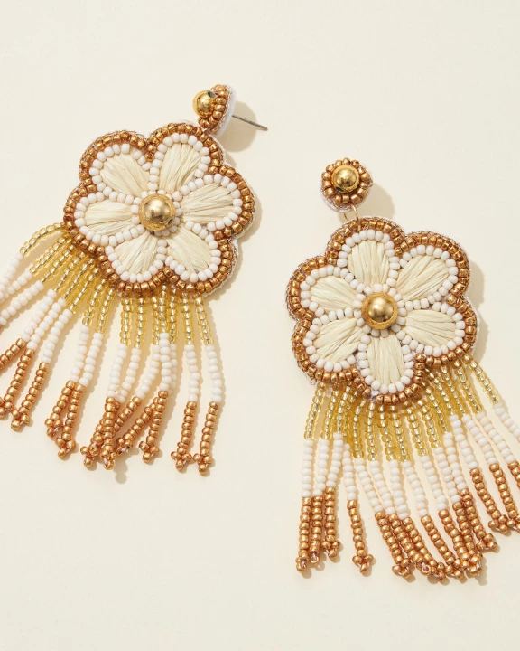 Bridal Flower Seed Bead Tassel Earrings