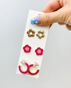 Simple Enamel Flower Earrings Sets