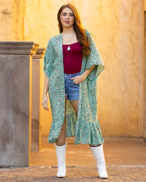 8933 - Geometric Print Duster