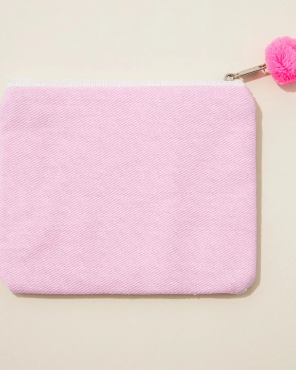 Flamingo Ho Ho Seed Bead Canvas Pouch with a Pom