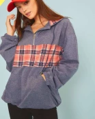 Contrast Plaid Adjustable French Terry Hoodie