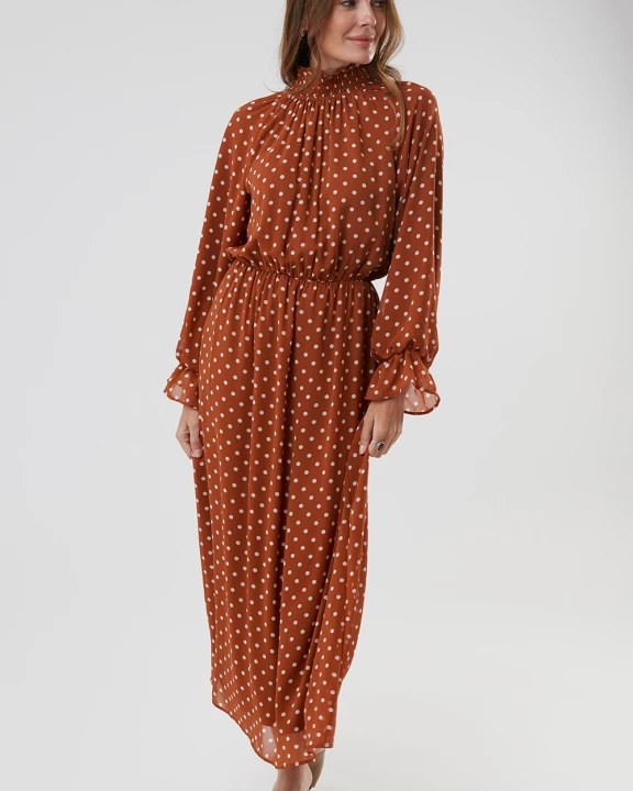 Smocking Ruffle Neck and Sleeve Dress