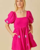 Star Patch Gauze Baby doll Romper