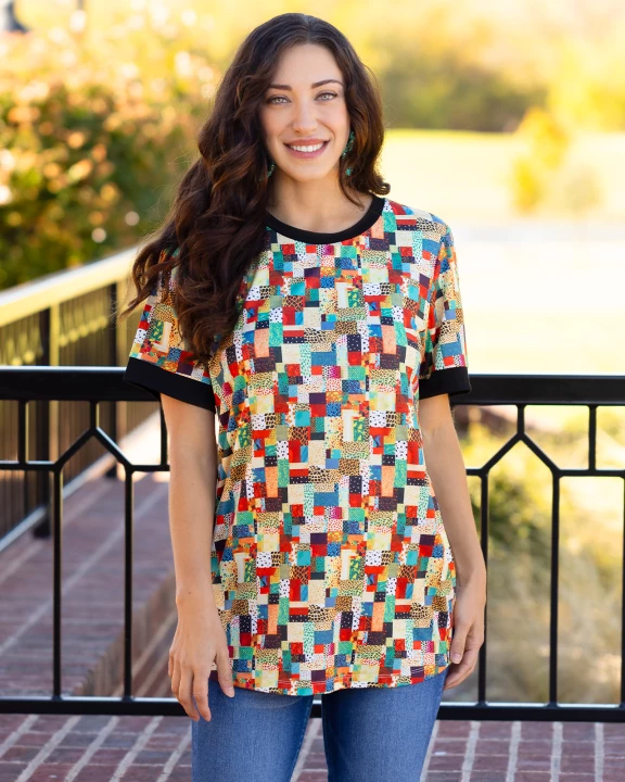 30051 - Multi Leopard Patch Print Half Sleeve Top