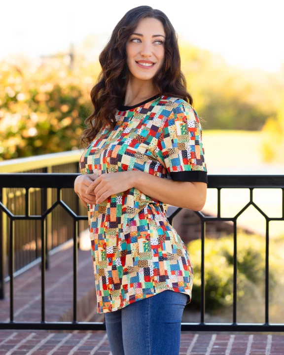 30051 - Multi Leopard Patch Print Half Sleeve Top
